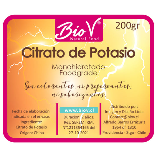 Citrato De Potasio 200g Monohidratado GradoAlimenticio BioV
