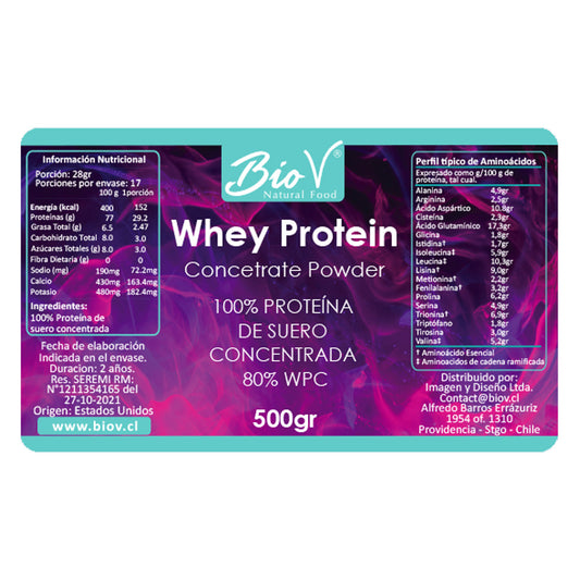 Proteina Whey 500g 80% Suero Concentrado Alta Calidad Bio V