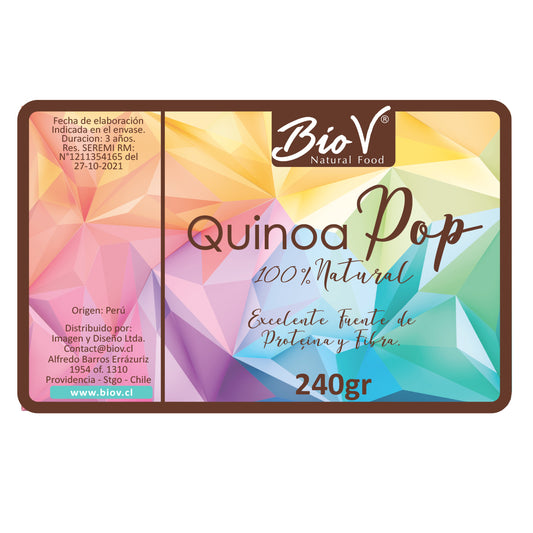 Quinoa Pop 240g Sin endulzar BioV, Cereal Natural Crocante Sin Gluten