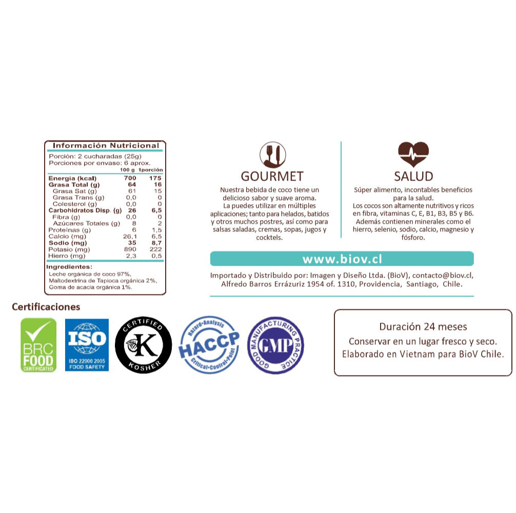 Leche de coco en polvo, Orgánica y sin gluten 1 kilo