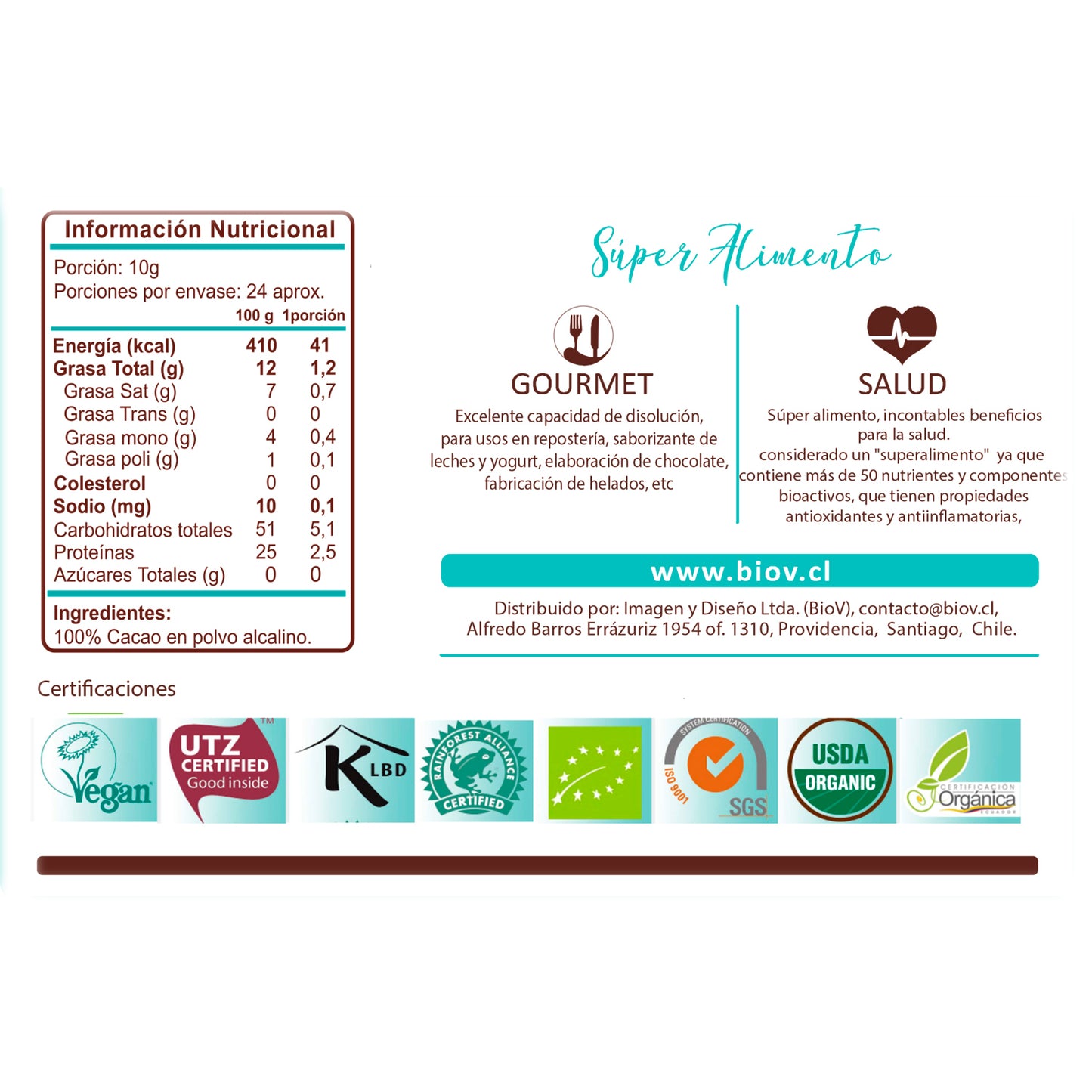 Cacao alcalino puro 240gr