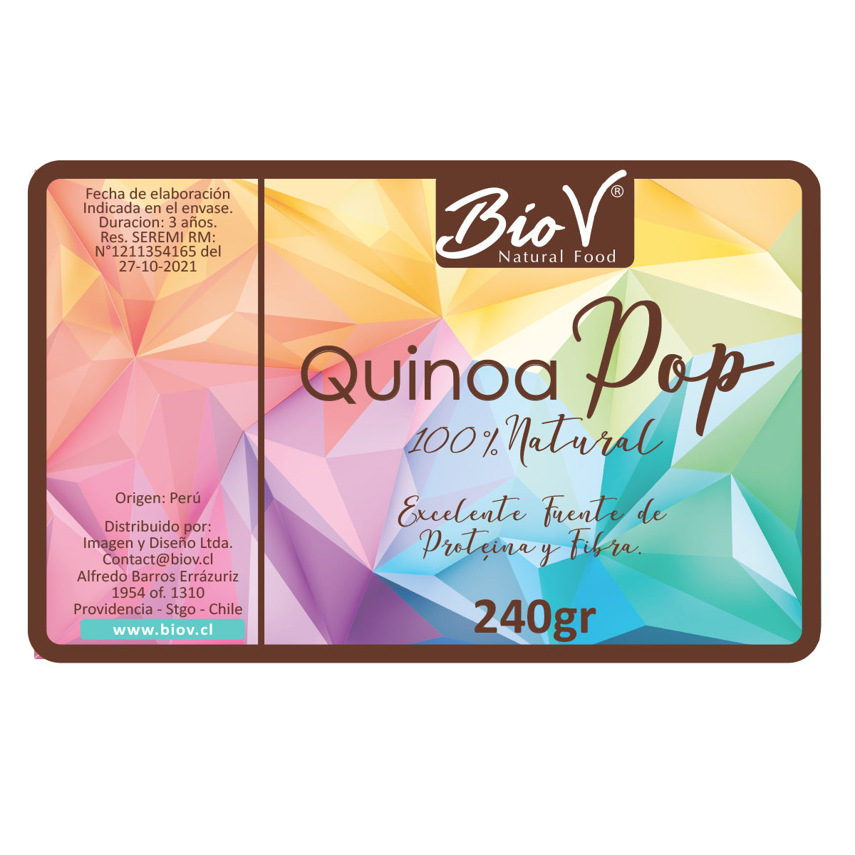 Quinoa Pop 240g Sin endulzar BioV, Cereal Natural Crocante Sin Gluten