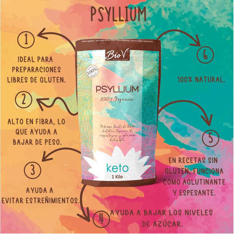 Psyllium Husk Orgánico en Polvo BioV 1 Kg Keto Vegano