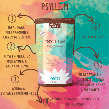 Psyllium Husk Orgánico en Polvo BioV 1 Kg Keto Vegano