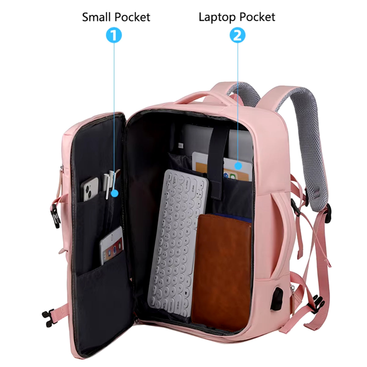 Mochila De Viaje Cabina Avión Original Viral TikTok 40L - Impermeable, Unisex, Con USB y Compartimento Para Zapatos