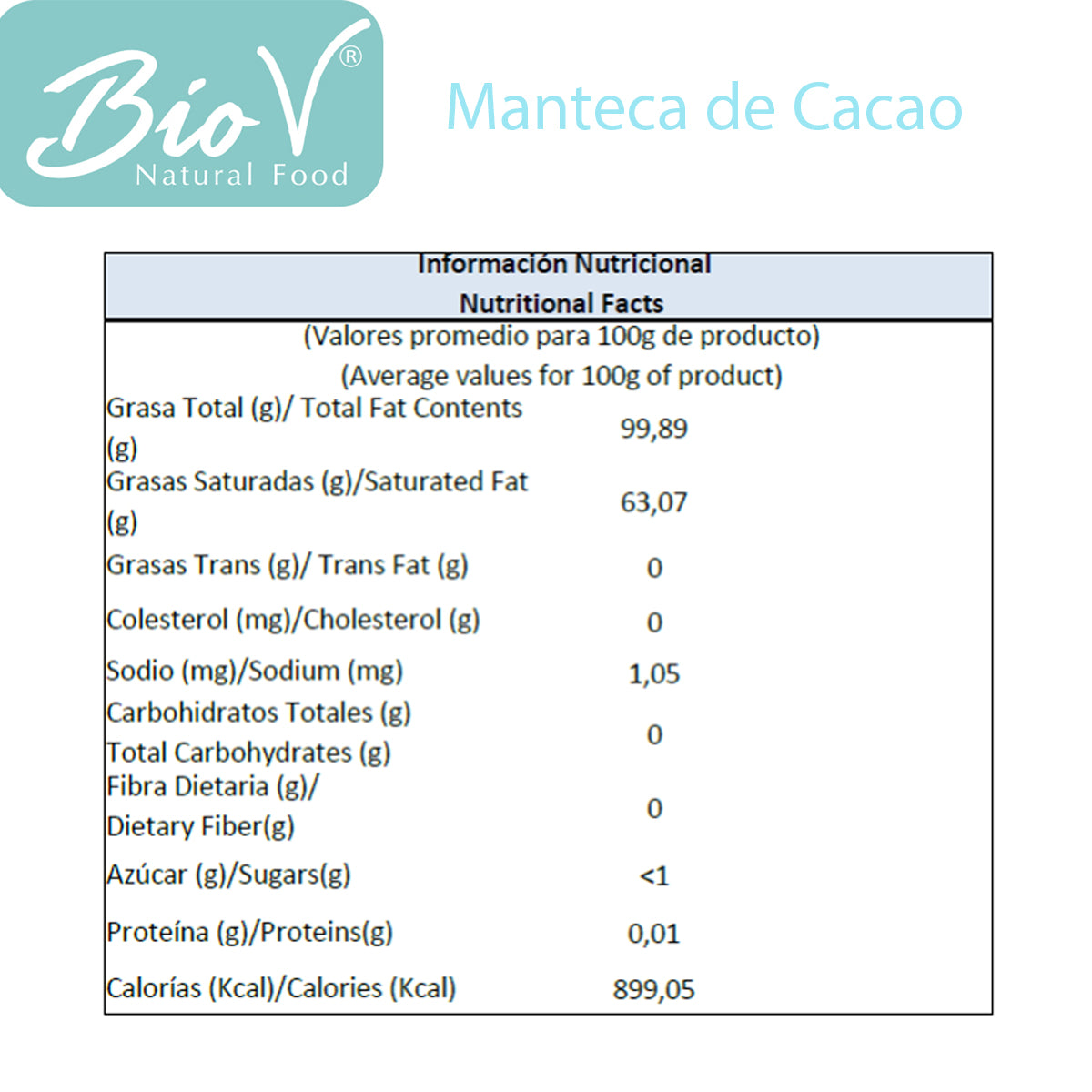 Manteca De Cacao Pura 500g 100% Natural Bio V