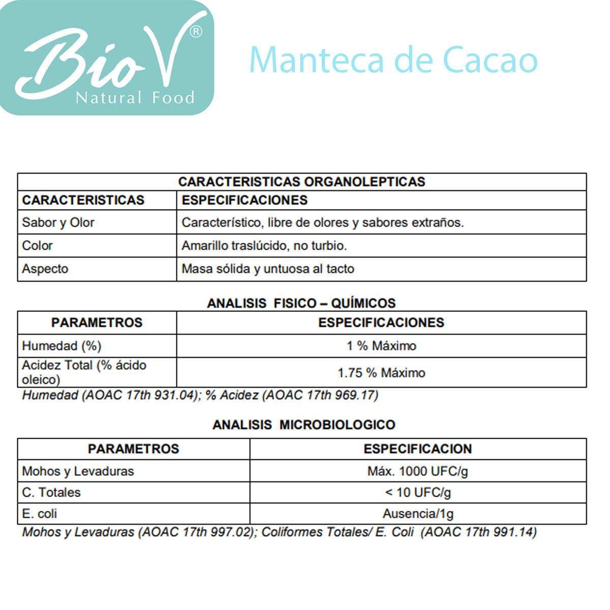 Manteca De Cacao Pura 500g 100% Natural Bio V