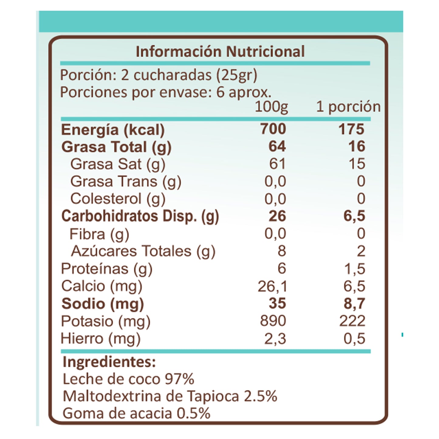 Leche de coco en polvo, natural y Sin gluten 150gr