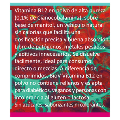 Vitamina B12 BioV Cianocobalamina Pura en Polvo Pack 2x50g (100g Total) – Alta Potencia