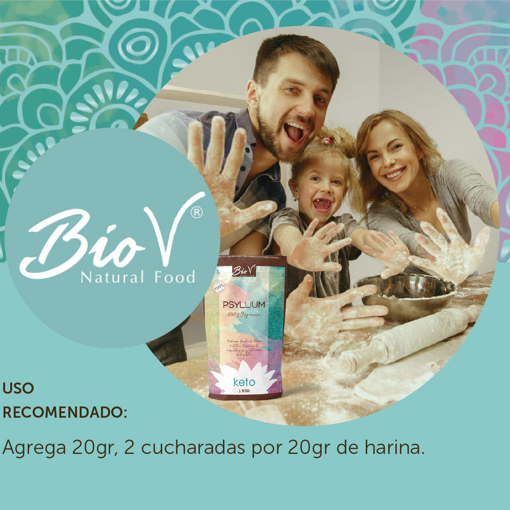 Psyllium Husk Orgánico en Polvo BioV 1 Kg Keto Vegano