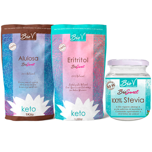 Pack Alulosa 1kilo, Eritritol 1200gr y Stevia SG95 40gr.