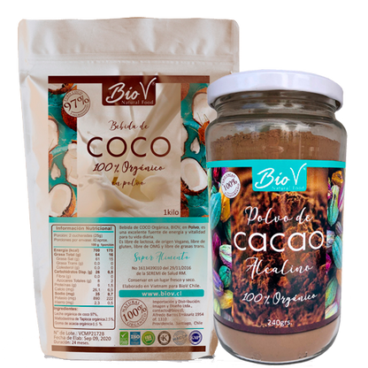 Pack Leche de coco un kilo y cacao alcalino 240gr.