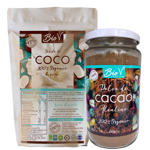 Pack Leche de coco un kilo y cacao alcalino 240gr.