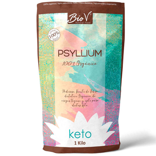 Psyllium Husk Orgánico en Polvo BioV 1 Kg Keto Vegano