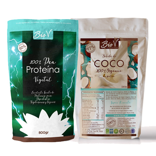Pack Leche de coco 1 kilo en polvo, y Proteína de arveja 800gr.