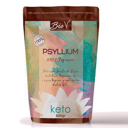 Psyllium Husk Orgánico en Polvo BioV 500gr Keto Vegano